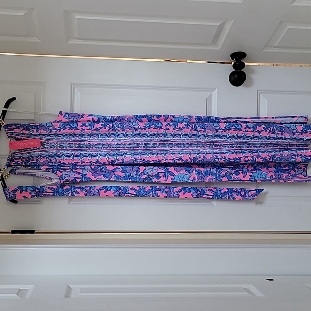 Lilly Pulitzer Bingham Midi Dress Soleil Pink Palm Parade Engineered - Picture 7 of 13
